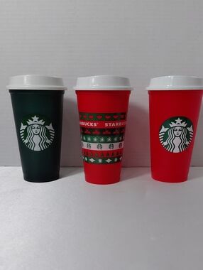2013 Starbucks Red & Green Holiday Reusable Cups - Set of 3